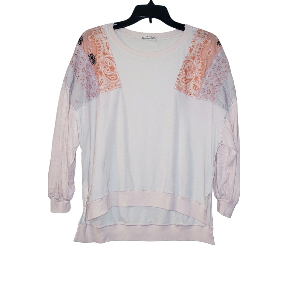 We The Free Patchwork Peach Pullover Top - image 3